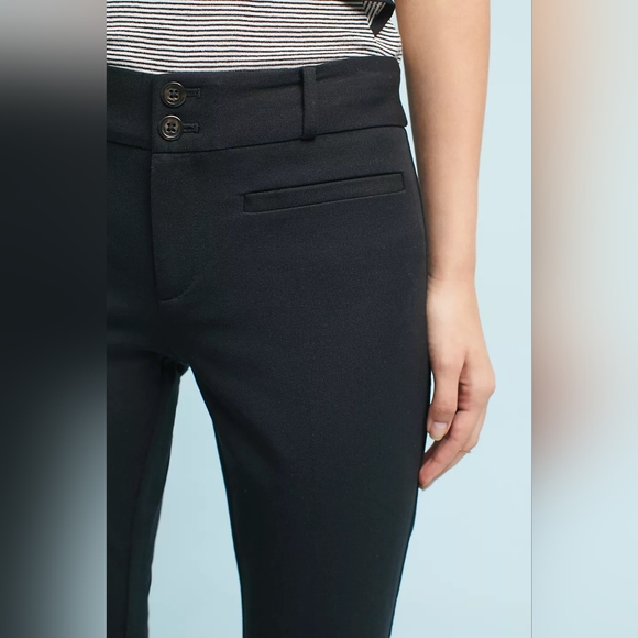 Anthropologie Essential Crop Flare Pants High Waisted Rise Navy Blue Stretch 12 - Picture 3 of 11